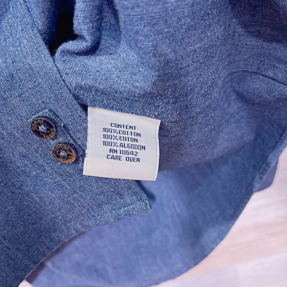 COOGI Cursive Logo Denim Shirt Blue Button Down Long Sleeve Cotton Mens Large - Picture 7 of 7